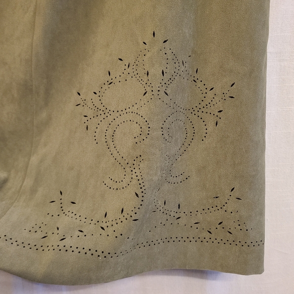 Olive Green Talbots Maxi Skirt w/ Pretty Hem Cutout Floral Pattern Detail - Picture 2 of 3